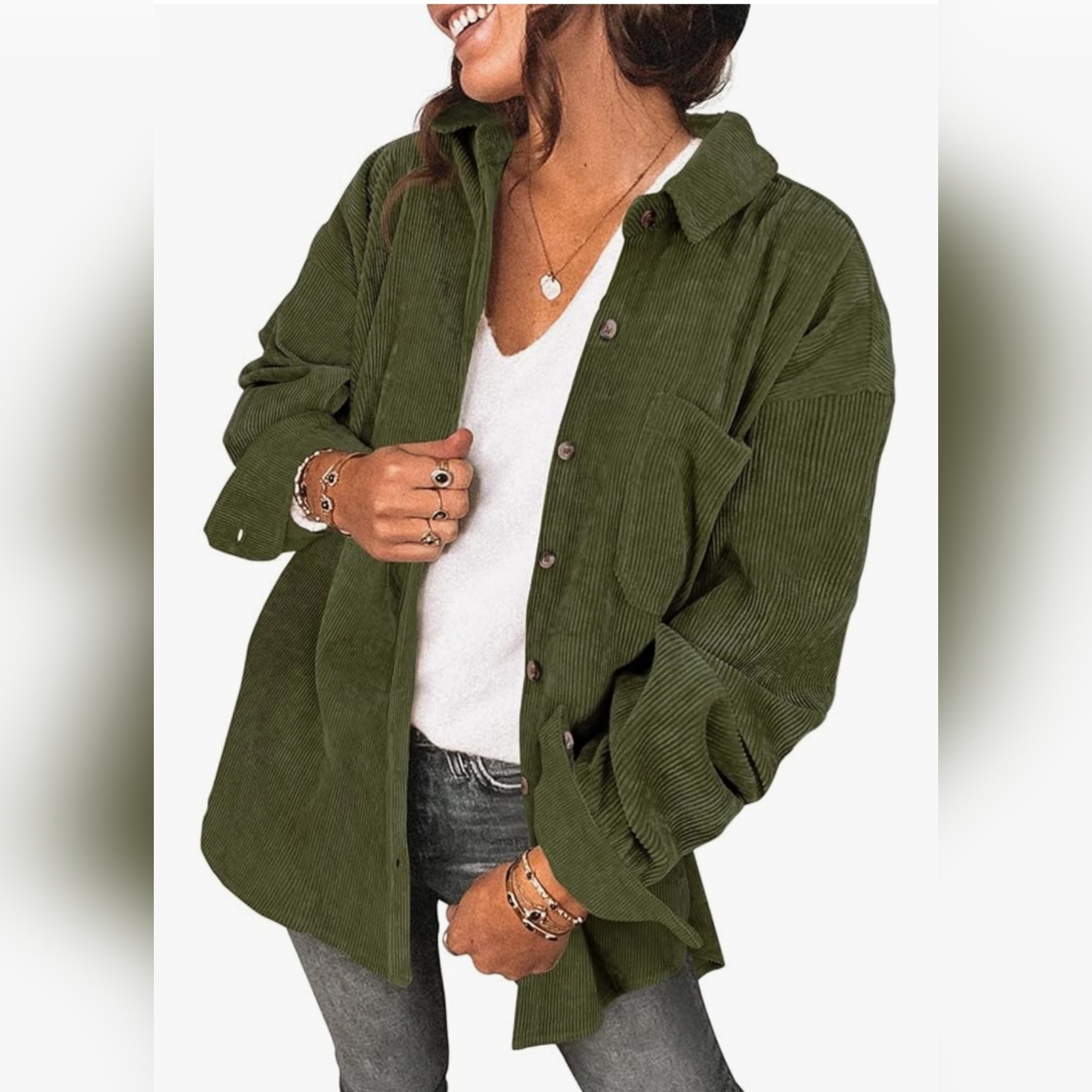 Corduroy Nwot Lined Button Down Shirt/ Jacket - Army Olive Green Xl